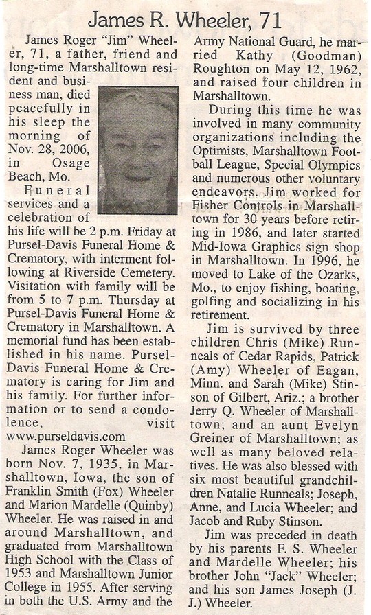 Jim Wheeler (Deceased), Marshalltown, IA Iowa